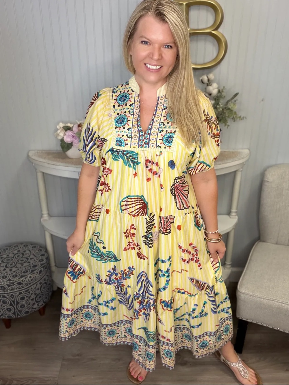 Umgee Yellow Floral Embroidered Boho Maxi Dress